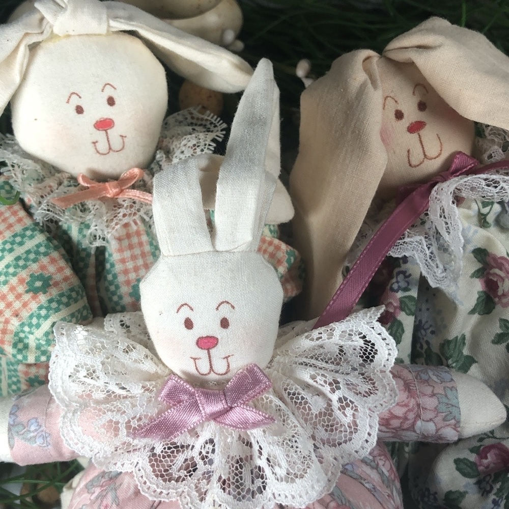 Bunny Rabbit Doll Set Shelf Sitters Easter Farmhouse Country VTG Mini Bunny Doll - Picture 12 of 14